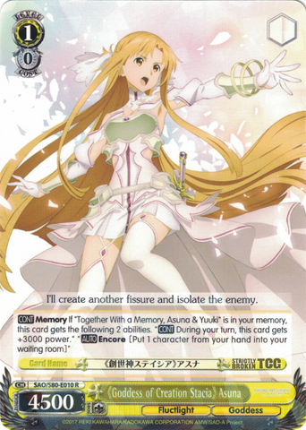 SAO/S80-E010 《Goddess of Creation Stacia》 Asuna - Sword Art Online -Alicization- Vol. 2 English Weiss Schwarz Trading Card Game