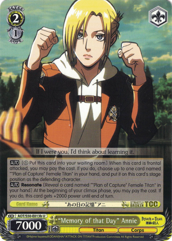 AOT/S50-E013b "Memory of that Day" Annie - Attack On Titan Vol.2 English Weiss Schwarz Trading Card Game