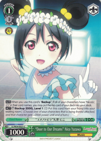 LL/W34-E021 "Door to Our Dreams" Nico Yazawa - Love Live! Vol.2 English Weiss Schwarz Trading Card Game