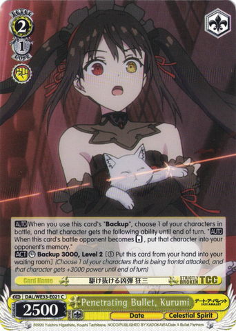 DAL/WE33-E021 Penetrating Bullet, Kurumi - Date A Bullet Extra Booster English Weiss Schwarz Trading Card Game