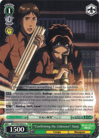 AOT/S50-E033 "Confirming the Unknown" Hanji - Attack On Titan Vol.2 English Weiss Schwarz Trading Card Game