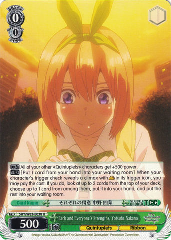 5HY/W83-E038 Each and Everyone's Strengths, Yotsuba Nakano - The Quintessential Quintuplets English Weiss Schwarz Trading Card Game