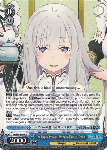 RZ/S55-E065 The Happy Roswaal Mansion Family, Emilia - Re:ZERO -Starting Life in Another World- Vol.2 English Weiss Schwarz Trading Card Game