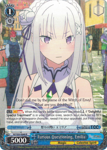 RZ/S55-E069 Furious Questioning, Emilia - Re:ZERO -Starting Life in Another World- Vol.2 English Weiss Schwarz Trading Card Game