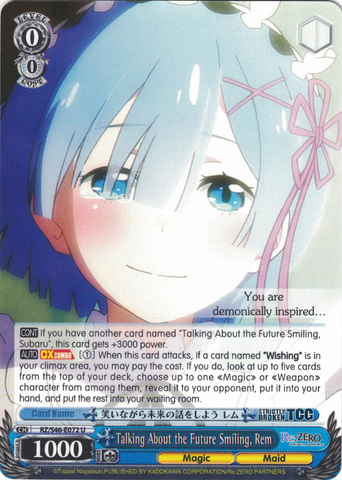RZ/S46-E072 Talking About the Future Smiling, Rem - Re:ZERO -Starting Life in Another World- Vol. 1 English Weiss Schwarz Trading Card Game