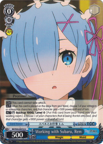 RZ/S55-E072 Working with Subaru, Rem - Re:ZERO -Starting Life in Another World- Vol.2 English Weiss Schwarz Trading Card Game