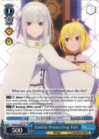 RZ/S55-E075 Emilia Protecting Felt - Re:ZERO -Starting Life in Another World- Vol.2 English Weiss Schwarz Trading Card Game