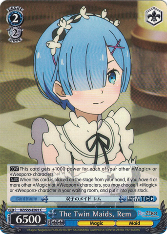 RZ/S55-E093 The Twin Maids, Rem - Re:ZERO -Starting Life in Another World- Vol.2 English Weiss Schwarz Trading Card Game