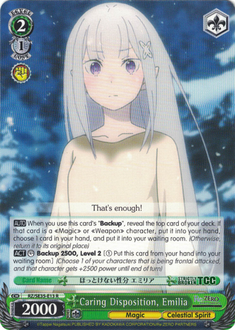 RZ/SE35-E13 Caring Disposition, Emilia - Re:ZERO -Starting Life in Another World- The Frozen Bond English Weiss Schwarz Trading Card Game