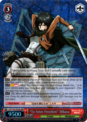 AOT/S50-E059R "To Seize Freedom" Mikasa (Foil) - Attack On Titan Vol.2 English Weiss Schwarz Trading Card Game