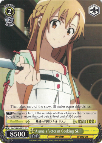 SAO/S20-TE05 Asuna's Veteran Cooking Skill - Sword Art Online Trial Deck English Weiss Schwarz Trading Card Game