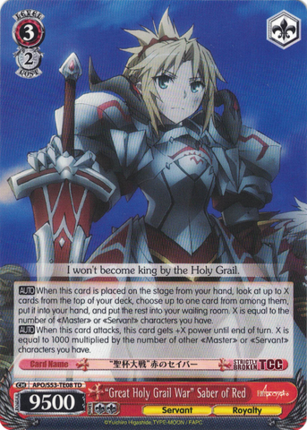 APO/S53-TE08 "Great Holy Grail War" Saber of Red - Fate/Apocrypha Trial Deck English Weiss Schwarz Trading Card Game