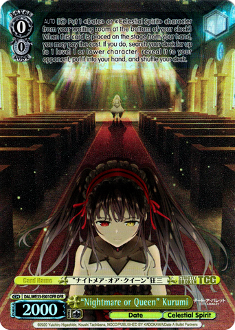 DAL/WE33-E001OFR "Nightmare or Queen" Kurumi (Foil) - Date A Bullet Extra Booster English Weiss Schwarz Trading Card Game