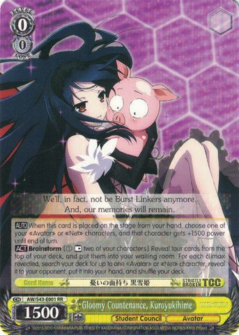 AW/S43-E001 Gloomy Countenance, Kuroyukihime - Accel World Infinite Burst English Weiss Schwarz Trading Card Game