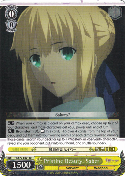 FS/S77-E001 Pristine Beauty, Saber - Fate/Stay Night Heaven's Feel Vol. 2 English Weiss Schwarz Trading Card Game