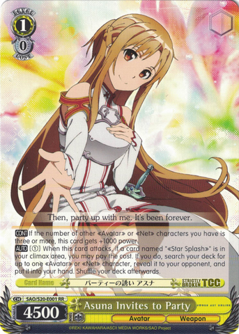 SAO/S20-E001 Asuna Invites to Party - Sword Art Online English Weiss Schwarz Trading Card Game