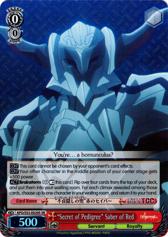 APO/S53-E029S "Secret of Pedigree" Saber of Red (Foil) - Fate/Apocrypha English Weiss Schwarz Trading Card Game