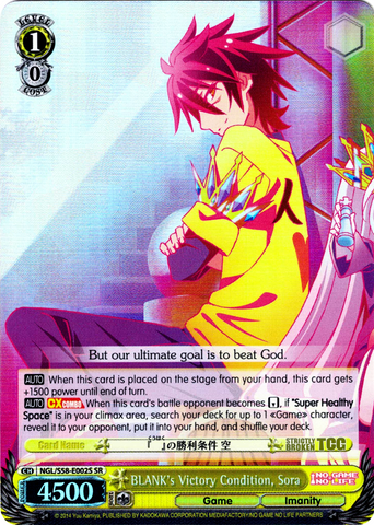 NGL/S58-E002S BLANK's Victory Condition, Sora (Foil) - No Game No Life English Weiss Schwarz Trading Card Game