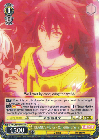 NGL/S58-E002 BLANK's Victory Condition, Sora - No Game No Life English Weiss Schwarz Trading Card Game