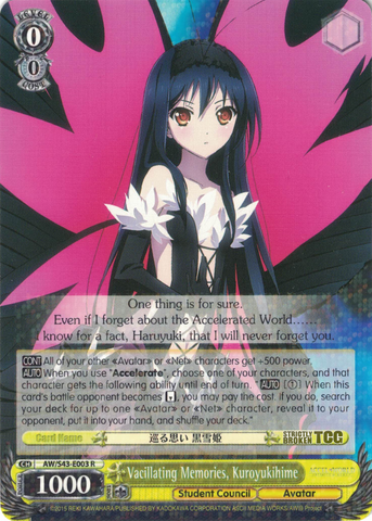 AW/S43-E003 Vacillating Memories, Kuroyukihime - Accel World Infinite Burst English Weiss Schwarz Trading Card Game