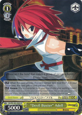 DG/EN-S03-E003 “Devil Buster” Adell - Disgaea English Weiss Schwarz Trading Card Game