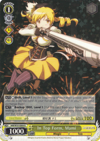 MM/W35-E004 In Top Form, Mami - Puella Magi Madoka Magica The Movie -Rebellion- English Weiss Schwarz Trading Card Game