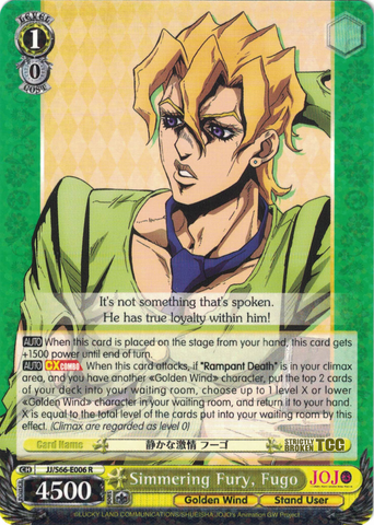 JJ/S66-E006 Simmering Fury, Fugo - JoJo's Bizarre Adventure: Golden Wind English Weiss Schwarz Trading Card Game