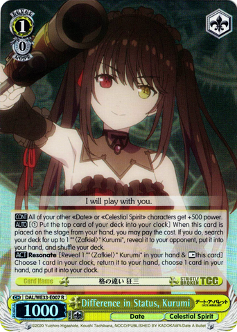 DAL/WE33-E007 Difference in Status, Kurumi (Foil) - Date A Bullet Extra Booster English Weiss Schwarz Trading Card Game