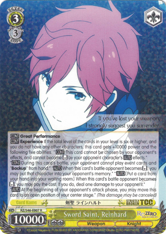 RZ/S46-E007 Sword Saint, Reinhard - Re:ZERO -Starting Life in Another World- Vol. 1 English Weiss Schwarz Trading Card Game