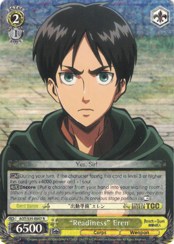 AOT/S35-E007 "Readiness" Eren - Attack On Titan Vol.1 English Weiss Schwarz Trading Card Game