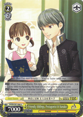 P4/EN-S01-008 Friendly Siblings, Protagonist & Nanako - Persona 4 English Weiss Schwarz Trading Card Game