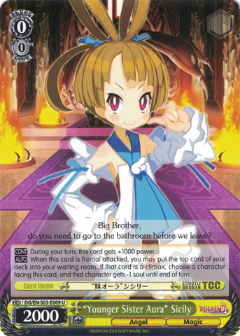 DG/EN-S03-E009 “Younger Sister Aura” Sicily - Disgaea English Weiss Schwarz Trading Card Game