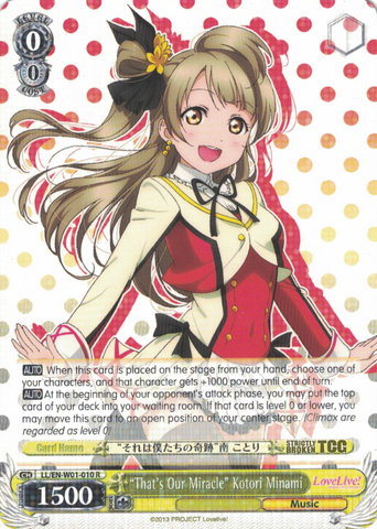 LL/EN-W01-010 "That's Our Miracle" Kotori Minami - Love Live! DX English Weiss Schwarz Trading Card Game