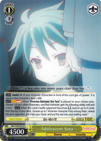 NGL/S58-E010 Adolescent Sora - No Game No Life English Weiss Schwarz Trading Card Game