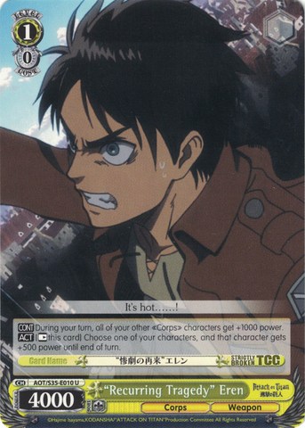 AOT/S35-E010 "Recurring Tragedy" Eren - Attack On Titan Vol.1 English Weiss Schwarz Trading Card Game