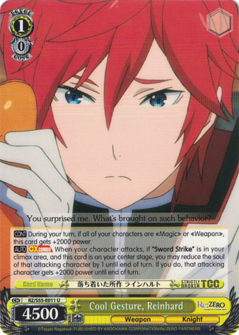 RZ/S55-E011 Cool Gesture, Reinhard - Re:ZERO -Starting Life in Another World- Vol.2 English Weiss Schwarz Trading Card Game