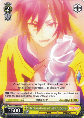 NGL/S58-E011 Declaration of War, Sora - No Game No Life English Weiss Schwarz Trading Card Game