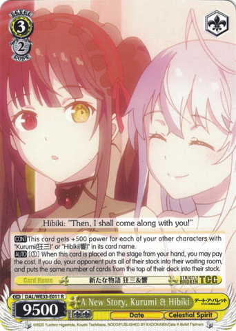DAL/WE33-E011 A New Story, Kurumi & Hibiki - Date A Bullet Extra Booster English Weiss Schwarz Trading Card Game