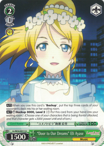 LL/W34-E011 "Door to Our Dreams"Eli Ayase - Love Live! Vol.2 English Weiss Schwarz Trading Card Game