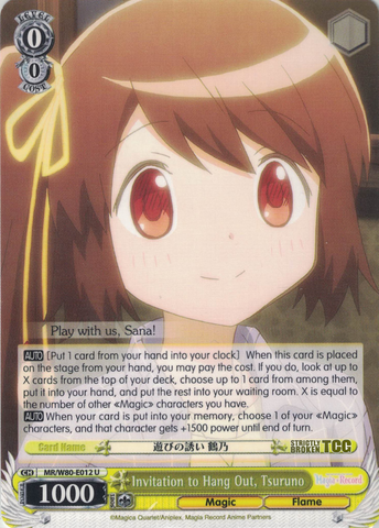 MR/W80-E012 Invitation to Hang Out, Tsuruno - TV Anime "Magia Record: Puella Magi Madoka Magica Side Story" English Weiss Schwarz Trading Card Game