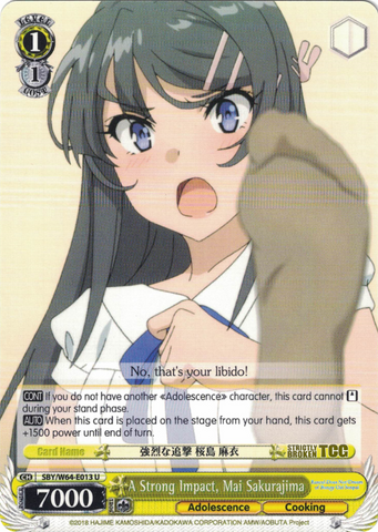 SBY/W64-E013 A Strong Impact, Mai Sakurajima - Rascal Does Not Dream of Bunny Girl Senpai English Weiss Schwarz Trading Card Game