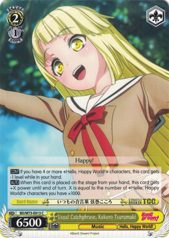 BD/W73-E013 Usual Catchphrase, Kokoro Tsurumaki - Bang Dream Vol.2 English Weiss Schwarz Trading Card Game