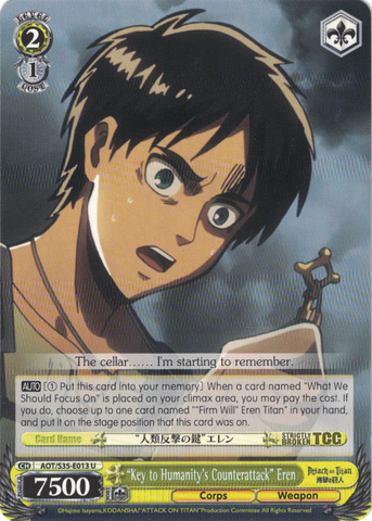 AOT/S35-E013 "Key to Humanity's Counterattack" Eren - Attack On Titan Vol.1 English Weiss Schwarz Trading Card Game