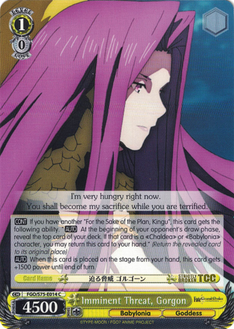 FGO/S75-E014 Imminent Threat, Gorgon - Fate/Grand Order Absolute Demonic Front: Babylonia English Weiss Schwarz Trading Card Game