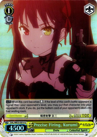 DAL/WE33-E014 Precise Firing, Kurumi (Foil) - Date A Bullet Extra Booster English Weiss Schwarz Trading Card Game