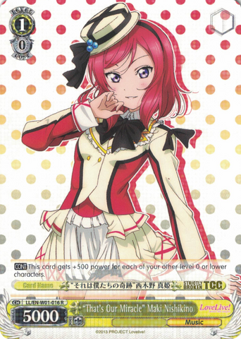 LL/EN-W01-016 "That's Our Miracle" Maki Nishikino - Love Live! DX English Weiss Schwarz Trading Card Game