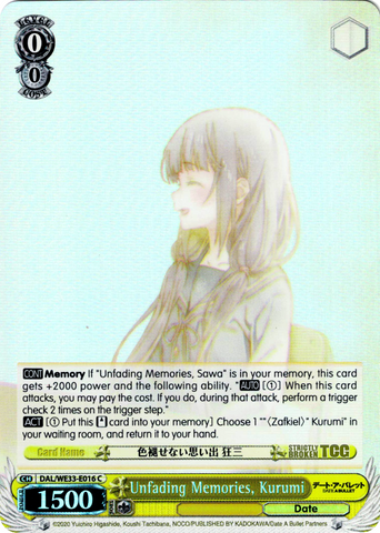 DAL/WE33-E016 Unfading Memories, Kurumi (Foil) - Date A Bullet Extra Booster English Weiss Schwarz Trading Card Game
