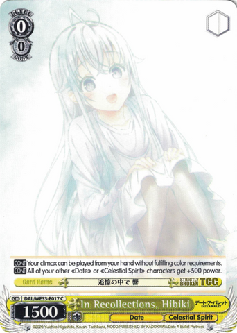 DAL/WE33-E017 In Recollections, Hibiki - Date A Bullet Extra Booster English Weiss Schwarz Trading Card Game