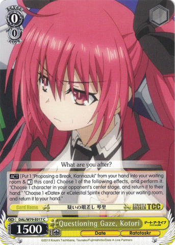 DAL/W79-E017 Questioning Gaze, Kotori - Date A Live English Weiss Schwarz Trading Card Game