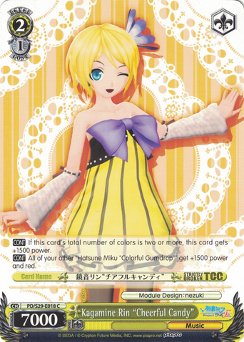 PD/S29-E018 Kagamine Rin "Cheerful Candy" - Hatsune Miku: Project DIVA F 2nd English Weiss Schwarz Trading Card Game